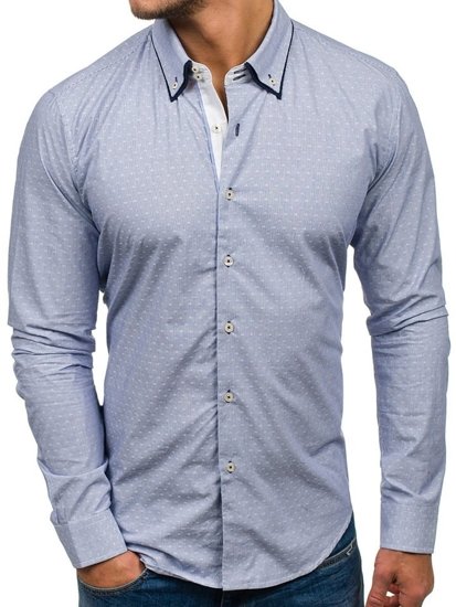 Koszula męska elegancka z długim rękawem błękitna Denley 9658