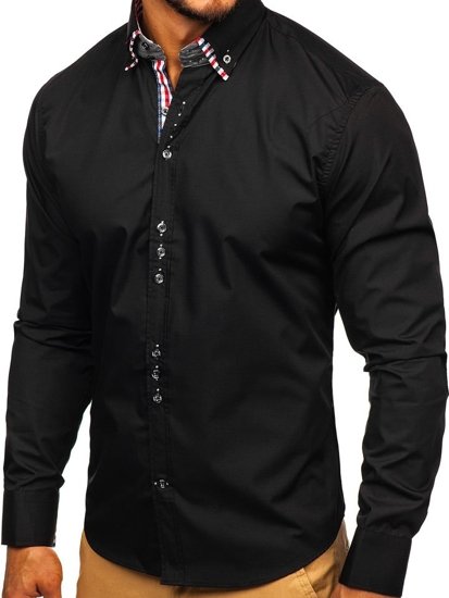 Koszula męska elegancka z długim rękawem czarna Bolf 0926