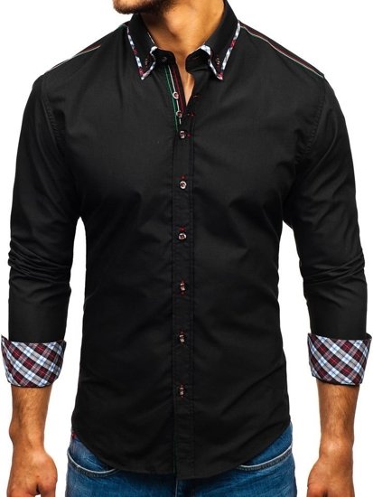 Koszula męska elegancka z długim rękawem czarna Bolf 2701