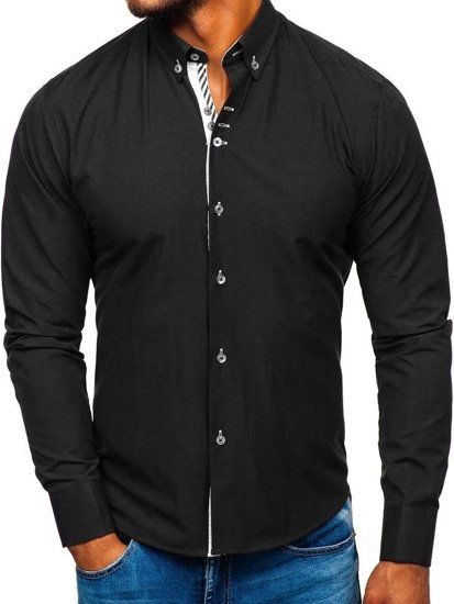 Koszula męska elegancka z długim rękawem czarna Bolf 5796-1