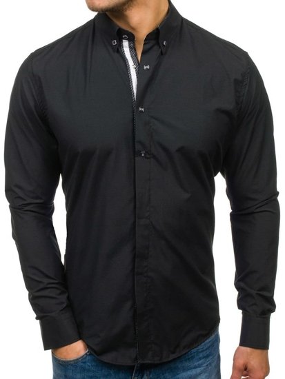Koszula męska elegancka z długim rękawem czarna Bolf 7727