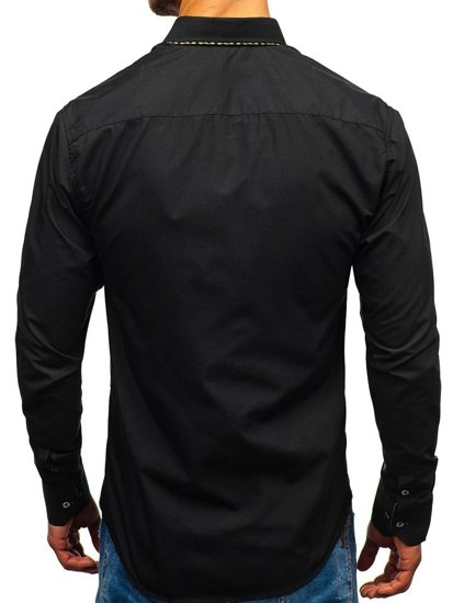 Koszula męska elegancka z długim rękawem czarno-brązowa Bolf 4708