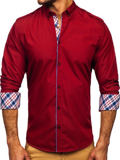 Koszula męska elegancka z długim rękawem czerwona Bolf 1758