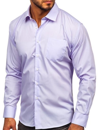 Koszula męska elegancka z długim rękawem jasnofioletowa Denley 0003