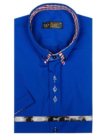 Koszula męska elegancka z krótkim rękawem chabrowa Bolf 3507