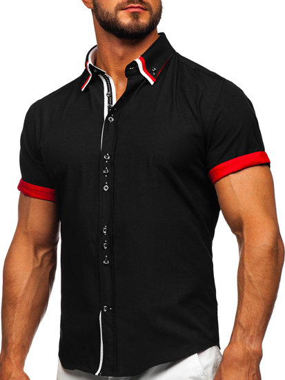 Koszula męska elegancka z krótkim rękawem czarna Bolf 2926