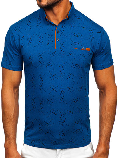 Niebieska z nadrukiem koszulka polo męska z kieszonką Denley 192469
