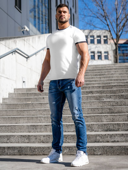 Niebieskie spodnie jeansowe męskie regular fit Denley MP0051B