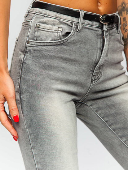 Szare spodnie jeansowe damskie Skinny z paskiem Denley S5637-C