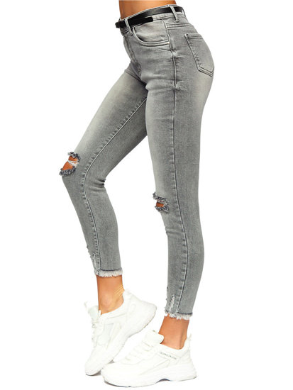 Szare spodnie jeansowe damskie Skinny z paskiem Denley S5637-C
