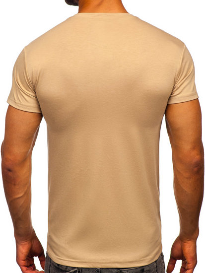 T-shirt męski bez nadruku beżowy Denley 2005-91