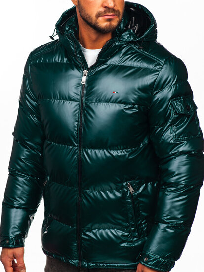 Zielona pikowana nadwymiarowa kurtka męska zimowa sportowa Denley EX2138B