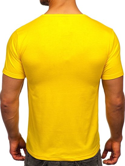 Żółty T-shirt męski z nadrukiem Denley KS2631