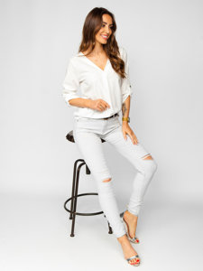 Biała koszula damska elegancka z długim rękawem w serek Denley 645