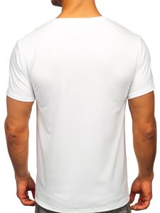 Biały T-shirt męski z nadrukiem Denley Y70008