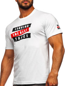 Biały bawełniany t-shirt męski z nadrukiem Denley 14514