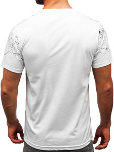 Biały bawełniany t-shirt męski z nadrukiem Denley 14725