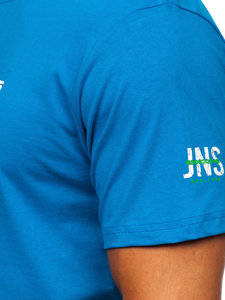 Błękitny bawełniany t-shirt męski z nadrukiem Denley 14746