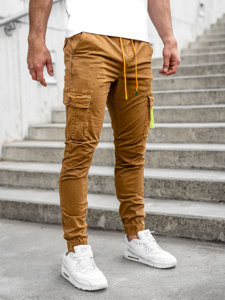 Brązowe spodnie joggery bojówki męskie Denley R8702