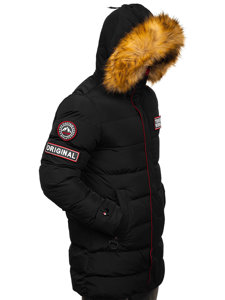 Czarna długa pikowana kurtka męska zimowa Denley 6476