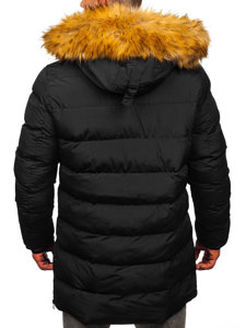 Czarna długa pikowana kurtka męska zimowa Denley 6477