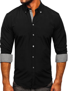 Czarna koszula męska z długim rękawem Bolf 20719