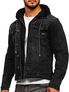 Czarna kurtka jeansowa męska z kapturem Denley RC61137W1