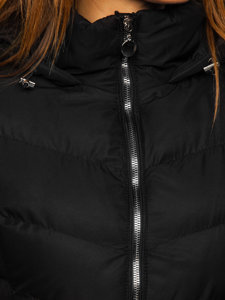 Czarna pikowana kurtka damska zimowa z kapturem Denley 5M726