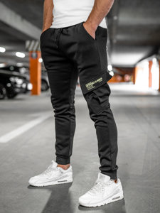 Czarne bojówki spodnie męskie joggery dresowe Denley HW2173A
