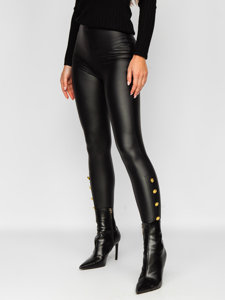 Czarne legginsy z imitacji skóry damskie Denley J52970