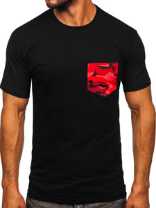 Czarno-czerwony bawełniany t-shirt męski z kieszonką z nadrukiem moro Bolf 14507 