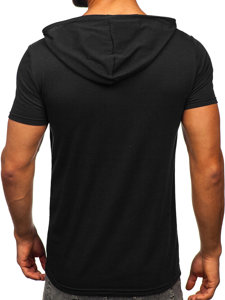 Czarny t-shirt męski z nadrukiem z kapturem Denley 8T978