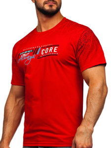 Czerwony bawełniany t-shirt męski z nadrukiem Denley 14710