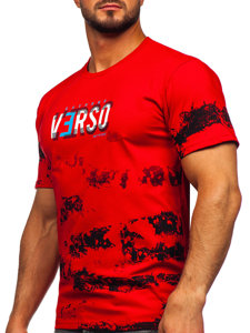 Czerwony bawełniany t-shirt męski z nadrukiem Denley 14723