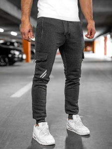 Grafitowe ocieplane bojówki spodnie męskie joggery dresowe Denley HW2207
