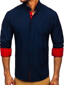 Granatowa koszula męska z długim rękawem Bolf 20725
