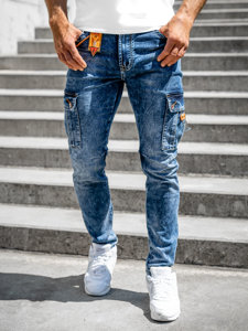 Granatowe jeansowe spodnie męskie bojówki skinny fit Denley R51006S0