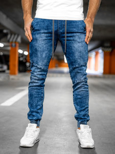 Granatowe joggery spodnie jeansowe męskie Denley TF127