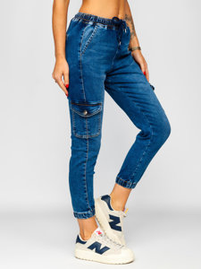 Granatowe spodnie jeansowe joggery bojówki damskie Denley BF561