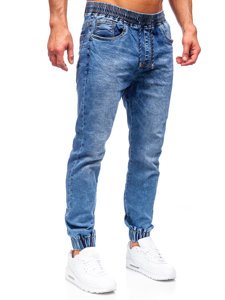 Granatowe spodnie jeansowe joggery męskie Denley K10003