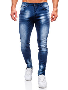 Granatowe spodnie jeansowe męskie regular fit Denley MP019BS