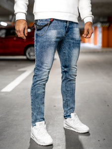 Granatowe spodnie jeansowe męskie slim fit Denley HY1053