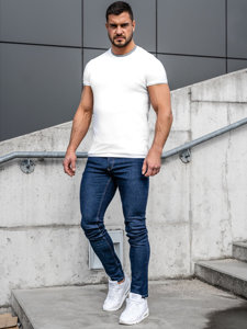 Granatowe spodnie jeansowe męskie slim fit Denley MP003BS