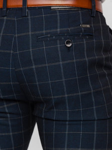 Granatowe spodnie materiałowe chinosy w kratę Denley KA9023