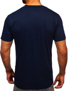 Granatowy bawełniany t-shirt męski z nadrukiem Denley 143005