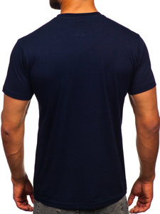 Granatowy bawełniany t-shirt męski z nadrukiem Denley 143008