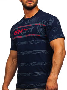Granatowy bawełniany t-shirt męski z nadrukiem Denley 14471