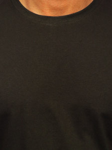 Khaki bawełniany T-shirt męski bez nadruku Bolf 192397