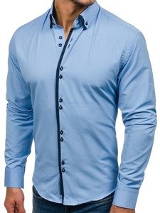 Koszula męska elegancka z długim rękawem błękitna Bolf 1721-A