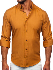 Koszula męska elegancka z długim rękawem camelowa Bolf 5821-1